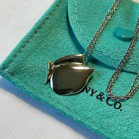 Tiffany & Co. Silver & 18K Yellow Gold Butterfly Pendant Necklace 16" - Picture 7 of 8